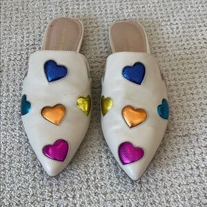 Kurt Geiger Cream Mules with Multicolor Heart Details